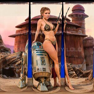Slave Princess Leia and R2D2 Outside Jabbas Palace Cup Mug Tumbler 20oz